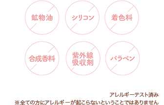 アレルギーテスト済み ※全ての方にアレルギーが起こらないということではありません